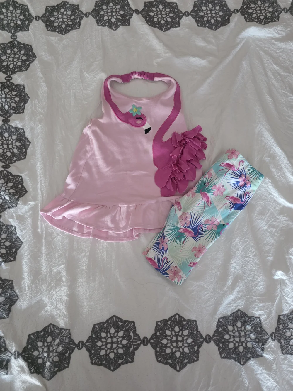 Gymboree Pink Flamingo Tropical Print Shorts and Halter Top